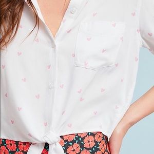 💕 Tie Front Button Up with Pink Heart Print